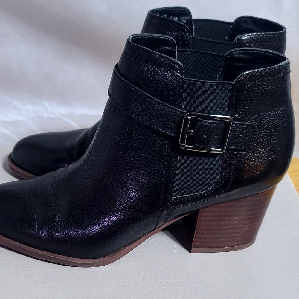 Franco Sarto Genuine Black Leather Buckle Booties size 8 1/2